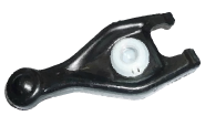 a shiny black clutch fork cut out showing the center pivot and end connections