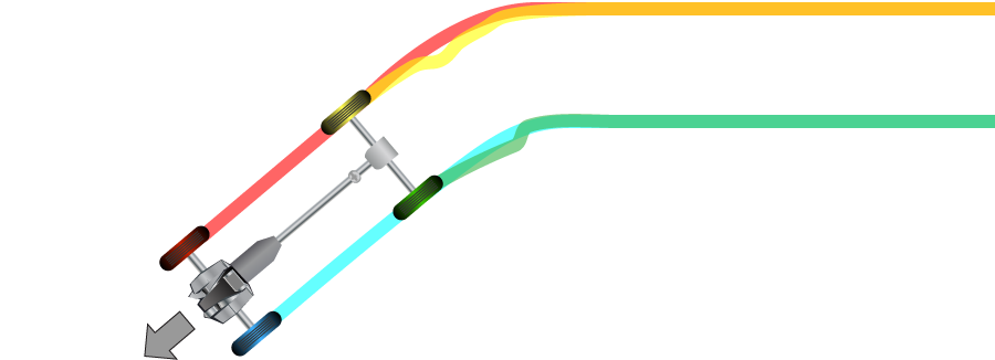 illustration of a vehicle driving and leaving behind 4 different color trails from its wheels to highlight how a vehicles non driven wheels rotate independently regardless of the vehicle direction of travel