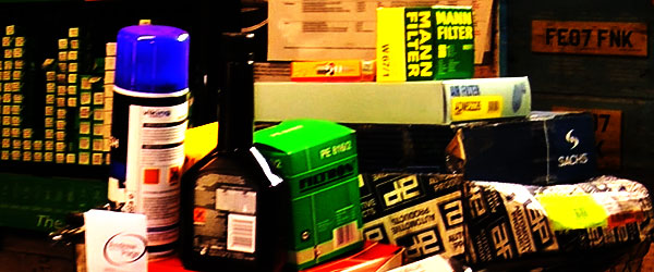 Car Service Parts close up of a large stack of new vehicle oem and genuine servicing parts at our south sheffield garage
