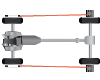 illustration of a vehicle chassis and wheels with laser beams shining around the wheels and focusing on the reading gauges to facilitate wheel alignment